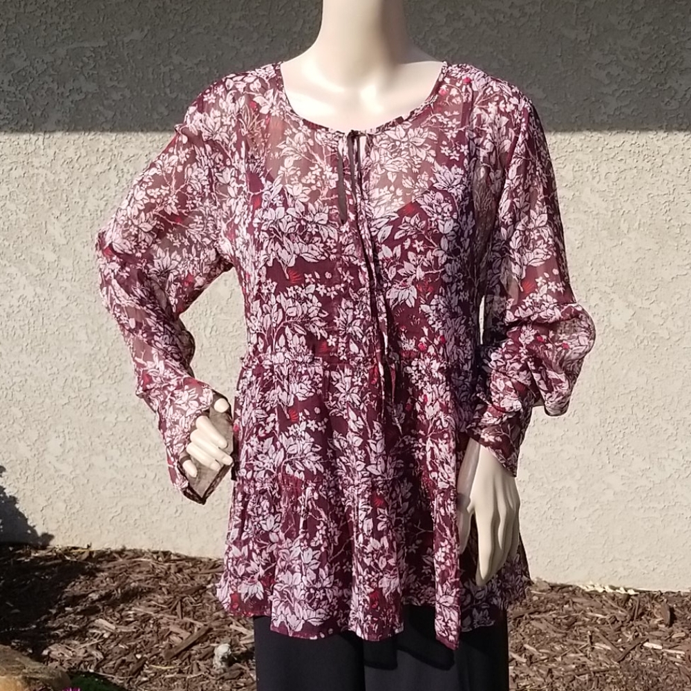 Lucky Brand Burgundy Floral Top NWT